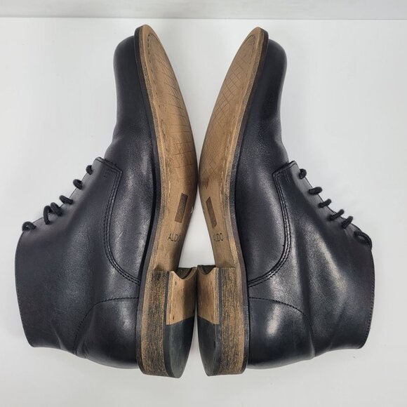 Aldo Men's Black Leather Lace-Up Ankle Boots US Size 8 - Picture 6 of 8